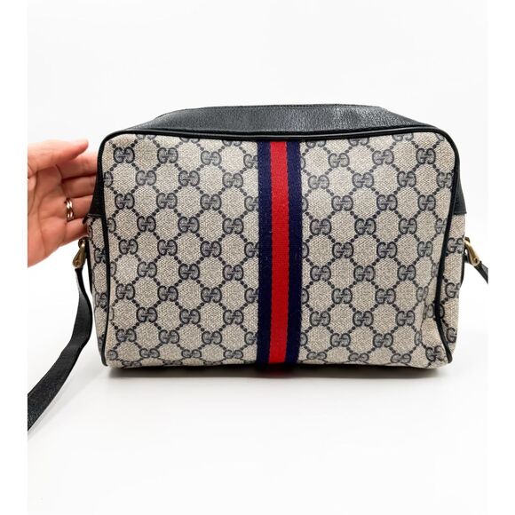 Gucci GG Ophidia Monogram Web Stripe Crossbody Shoulder Bag Navy Vintage Purse - Picture 7 of 14